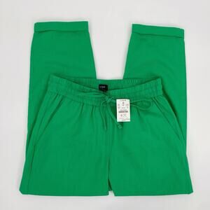 J.Crew Pants Women 0 Petite Green Linen Cotton Drawstring NEW Pull On AW842 Cuff